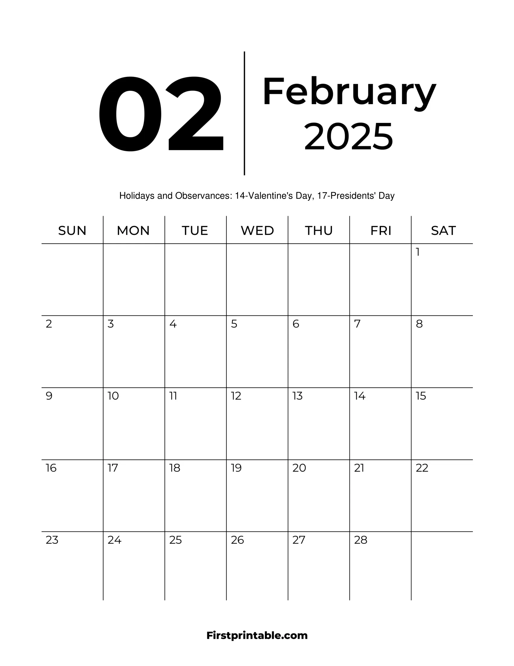February 2025 Calendars Free Printable Fillable