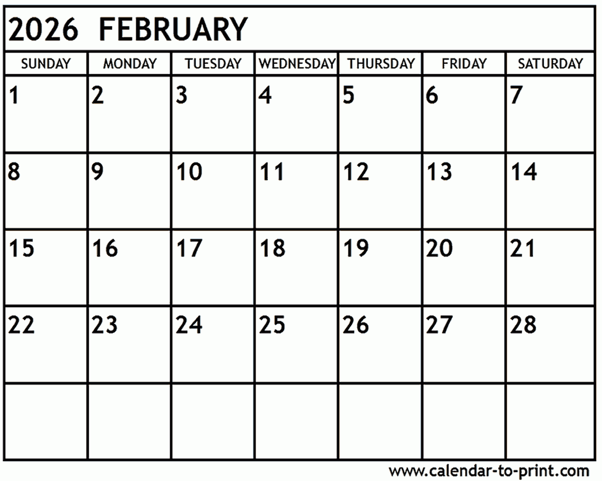 February 2026 Calendar Printable