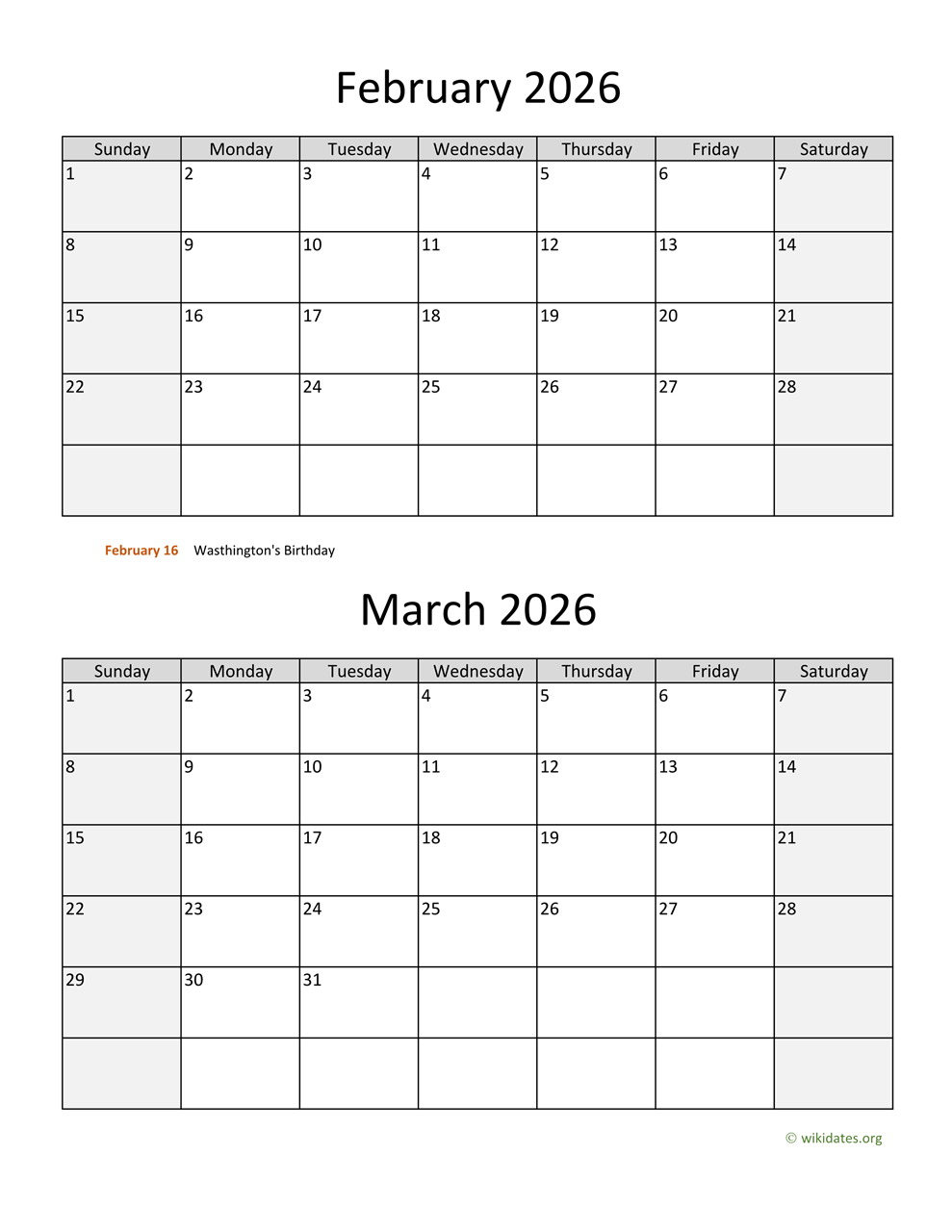 February And March 2026 Calendar WikiDates