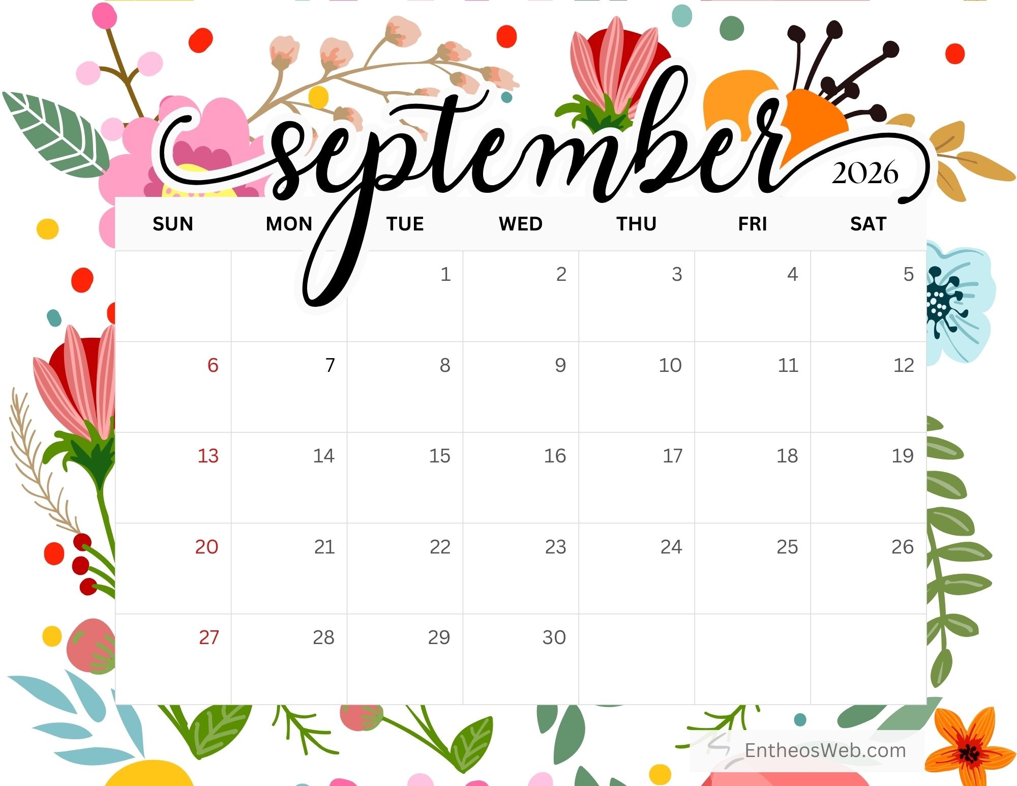 Floral 2026 Calendar Free Monthly Printables EntheosWeb