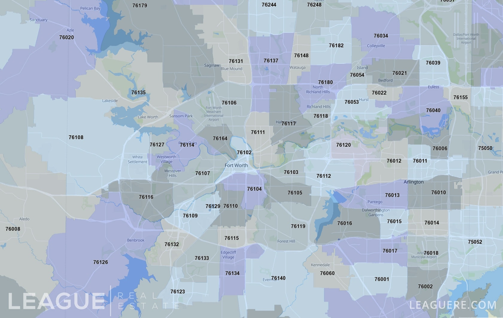 Fort Worth Zip Code Map LEAGUE Real Estate
