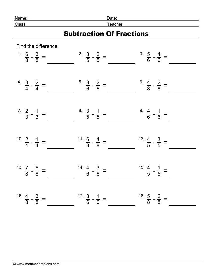 Fraction Worksheets Pdf Downloads Math Champions