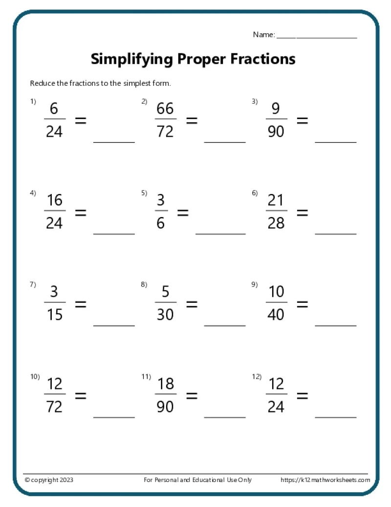 Free Printable Fraction Worksheets