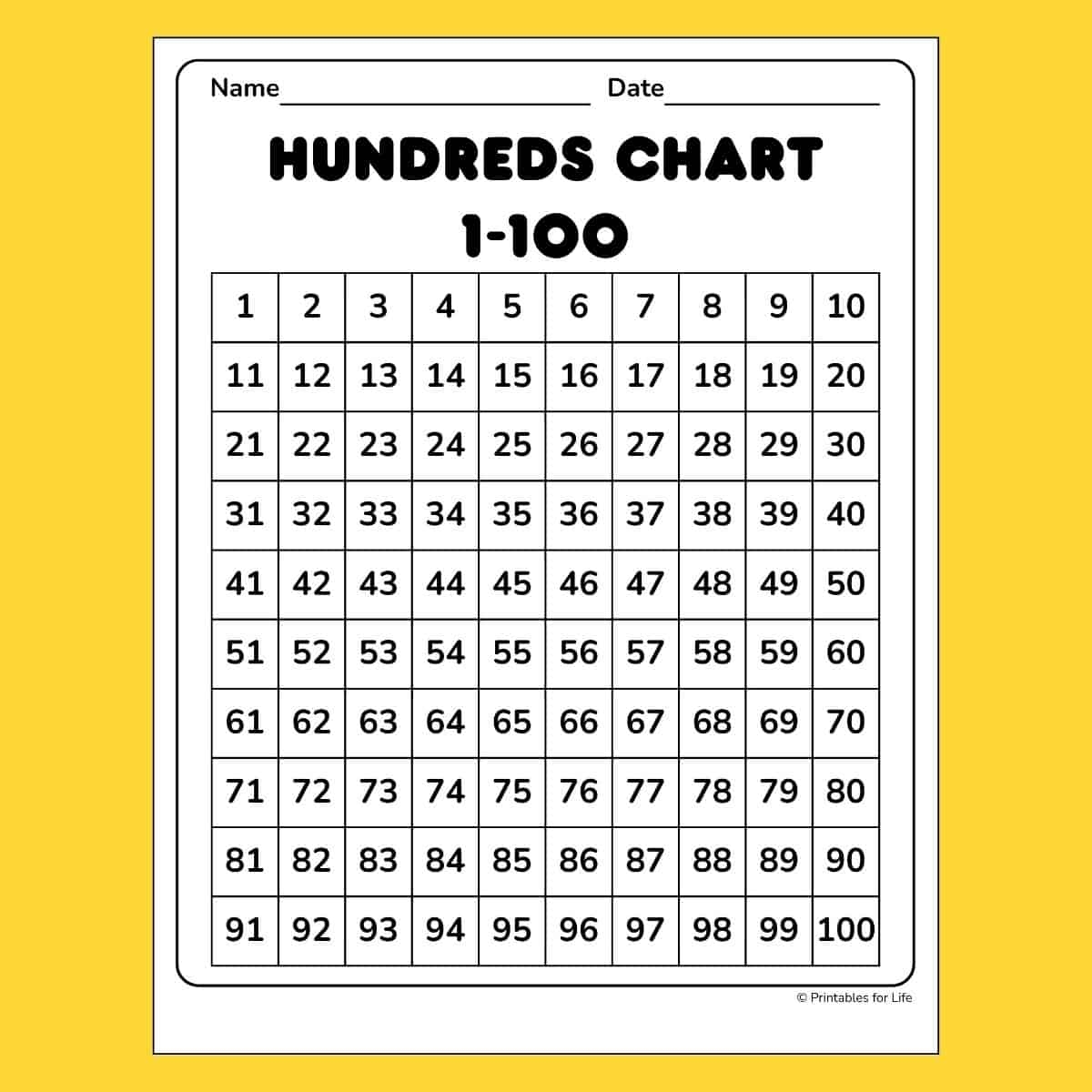 Full Page Printable Hundreds Chart
