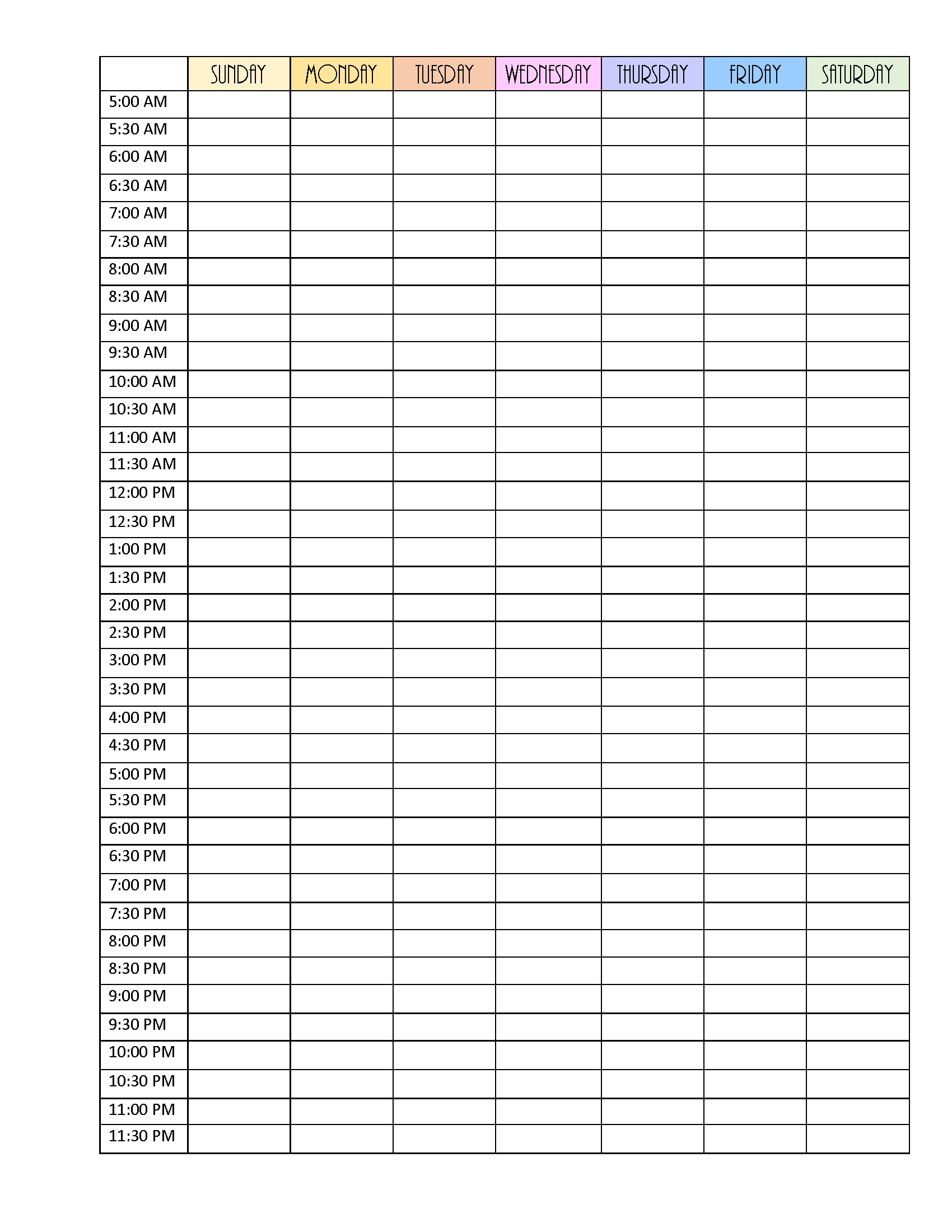 Printable Weekly Calendar By Hour
