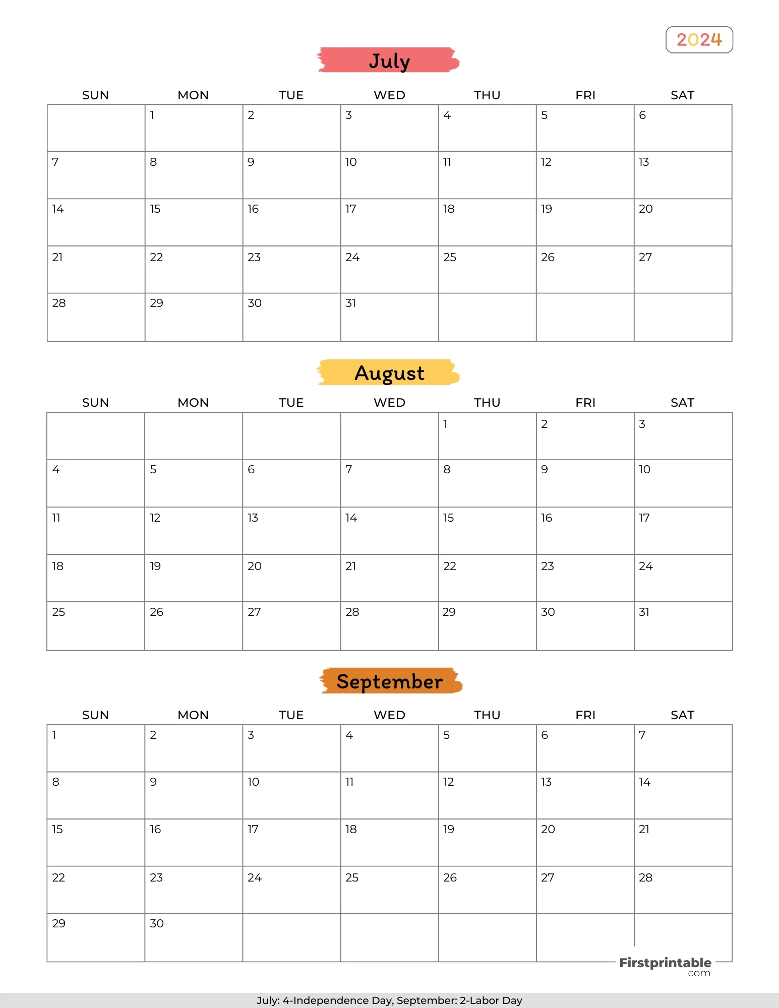 FREE 3 Month Calendars 2024