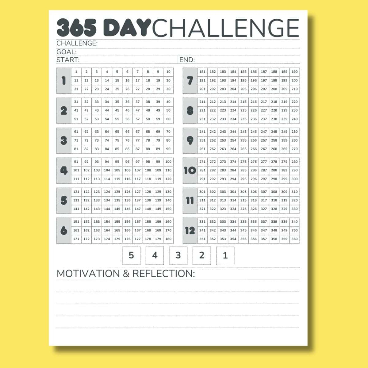 Free 365 Day Challenge Calendar Printable PDF