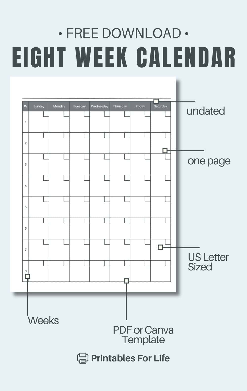 Free 8 Week Calendar Printable PDF