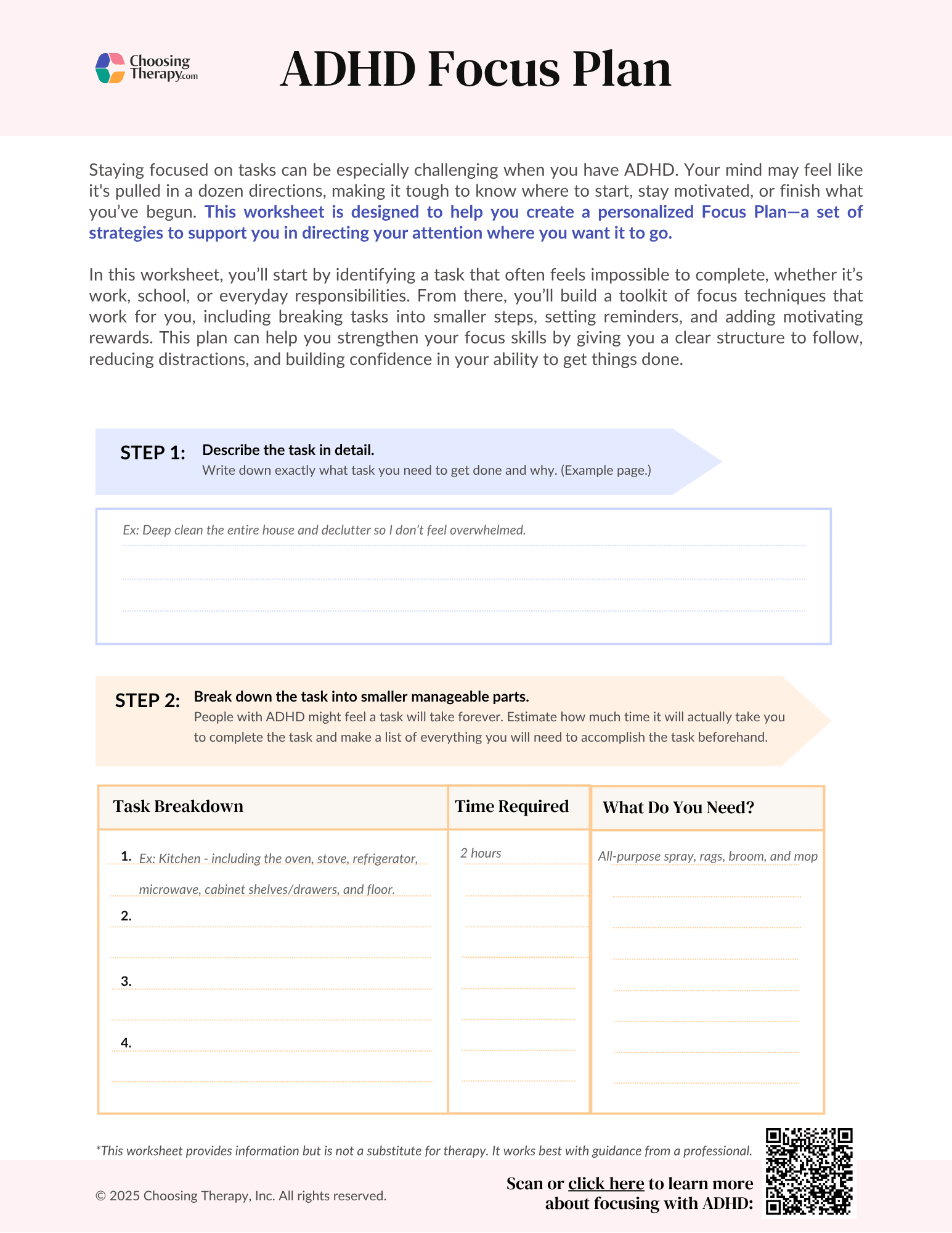 Free ADHD Worksheets Printable PDF Downloads ChoosingTherapy