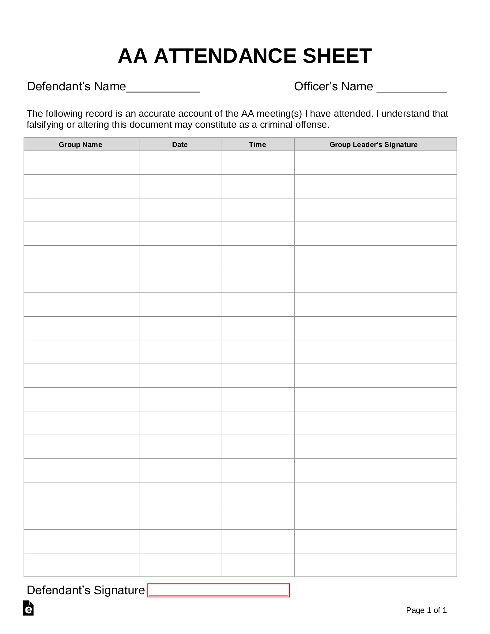 Aa Meeting Sheet Printable