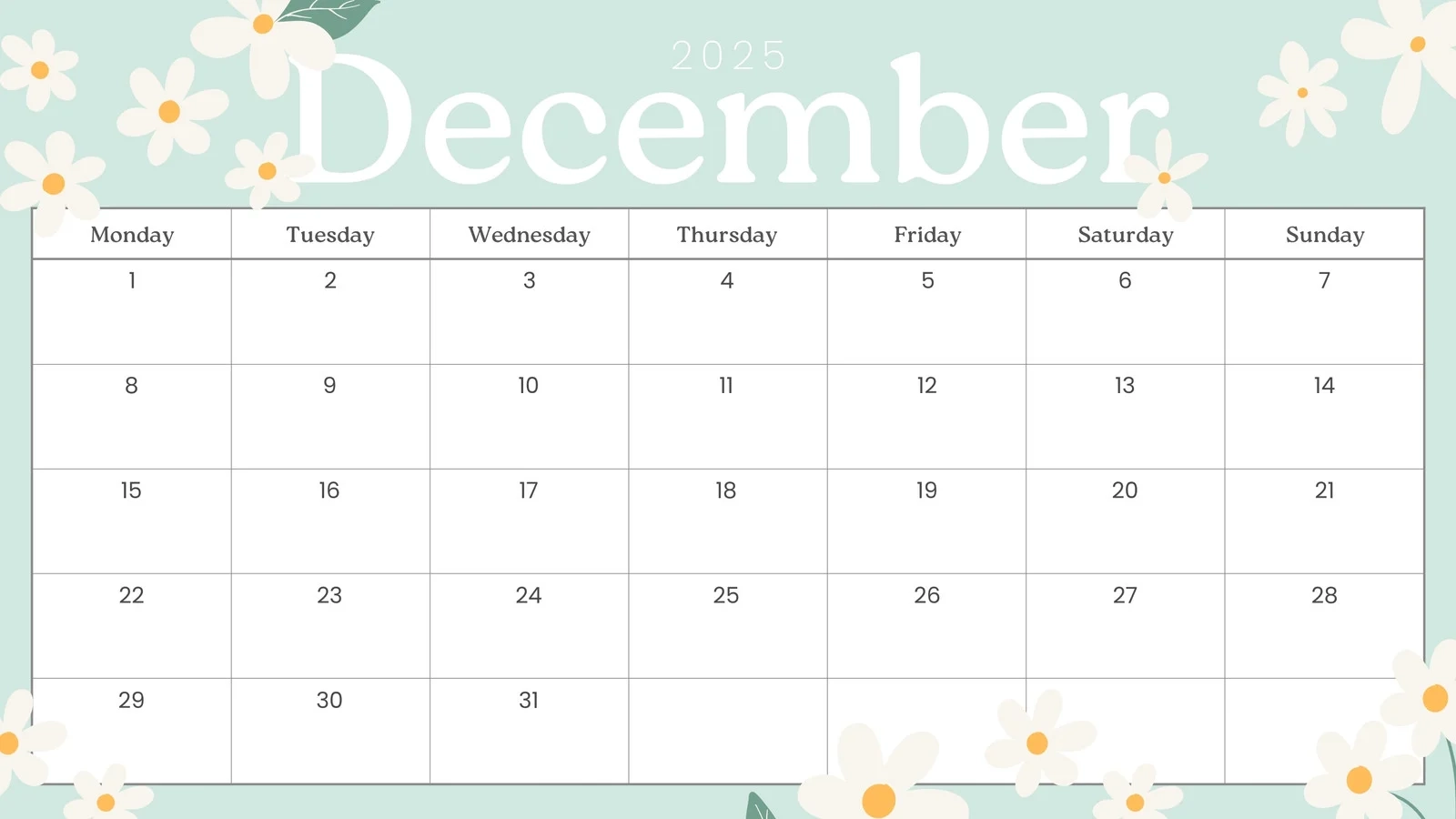Printable Table Calendar