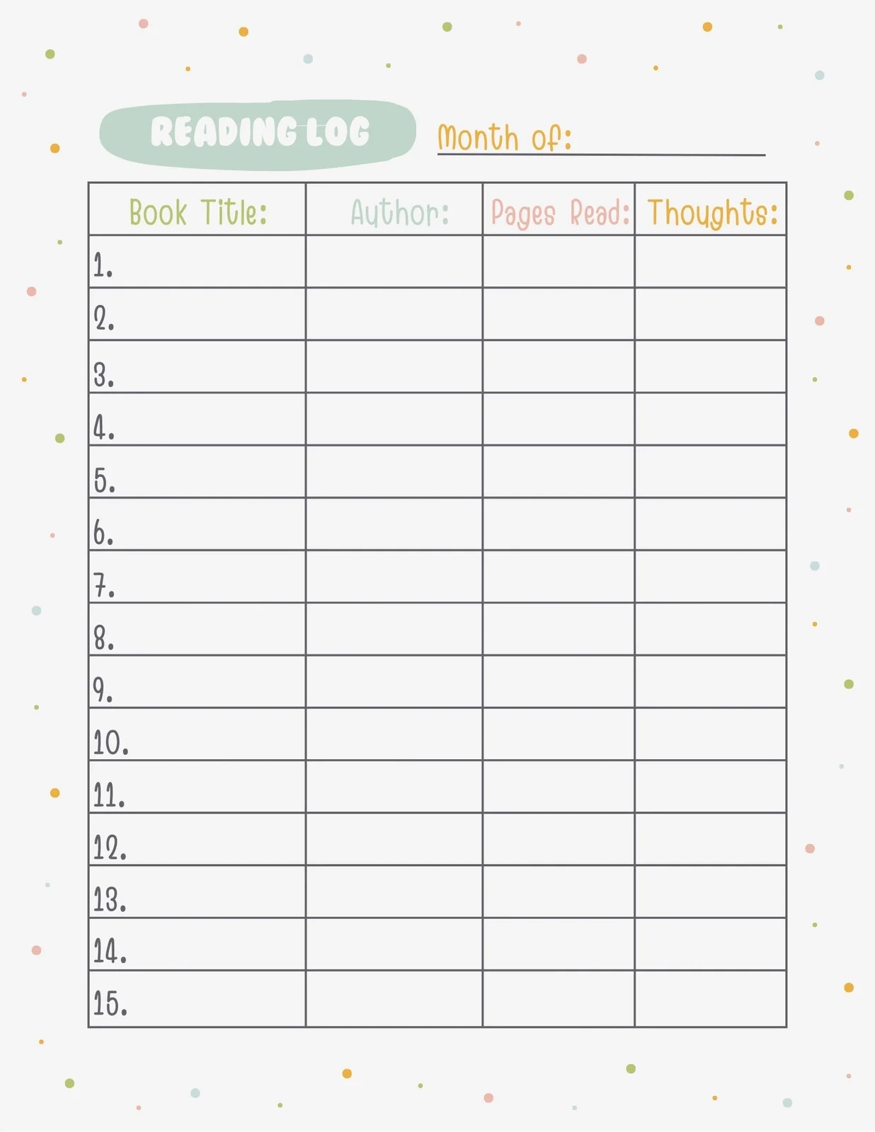 Printable Log Sheet Template