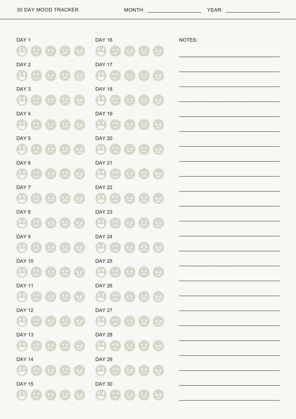 Mood Tracking Chart Printable