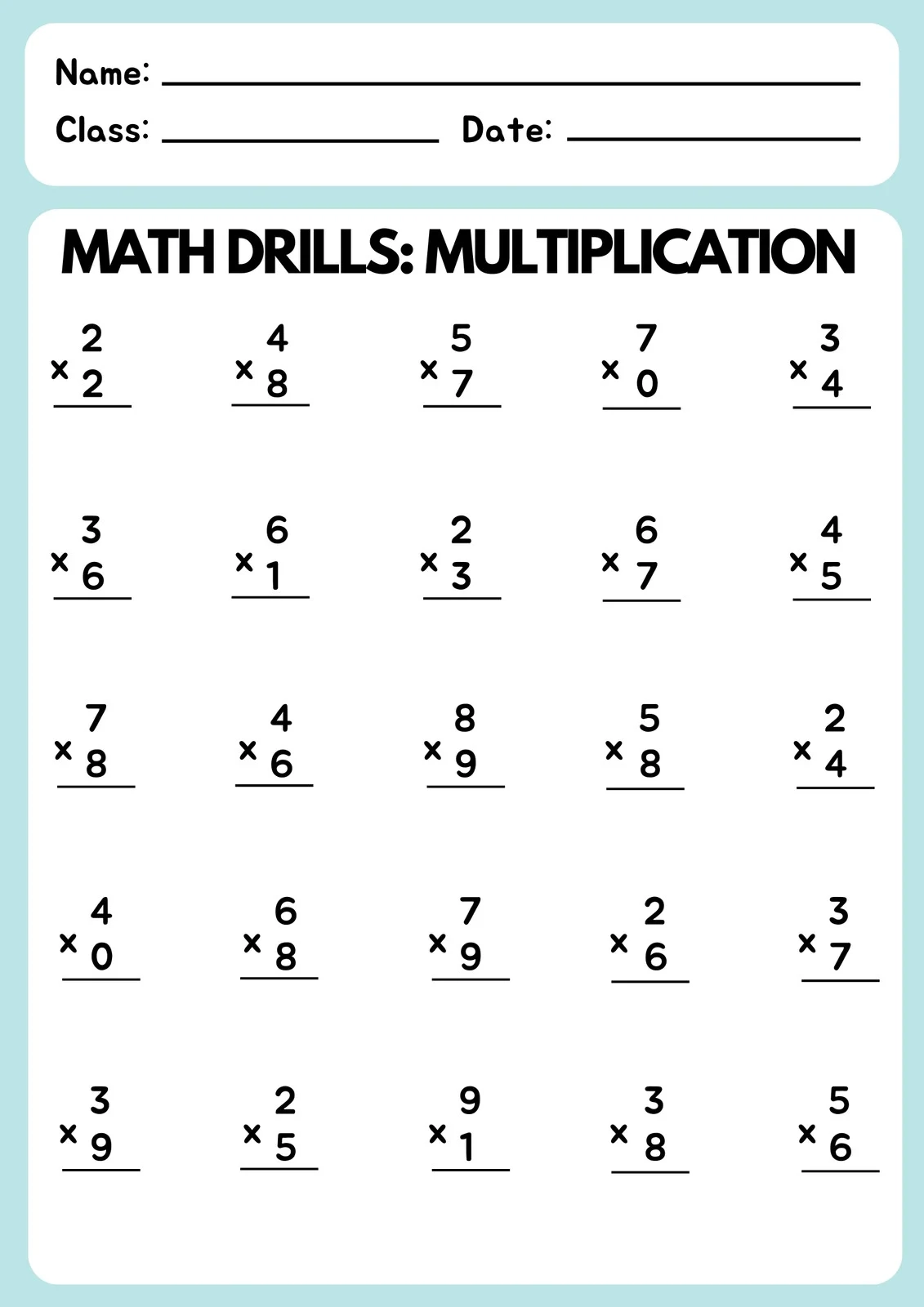 Free Printable Simple Multiplication Worksheets