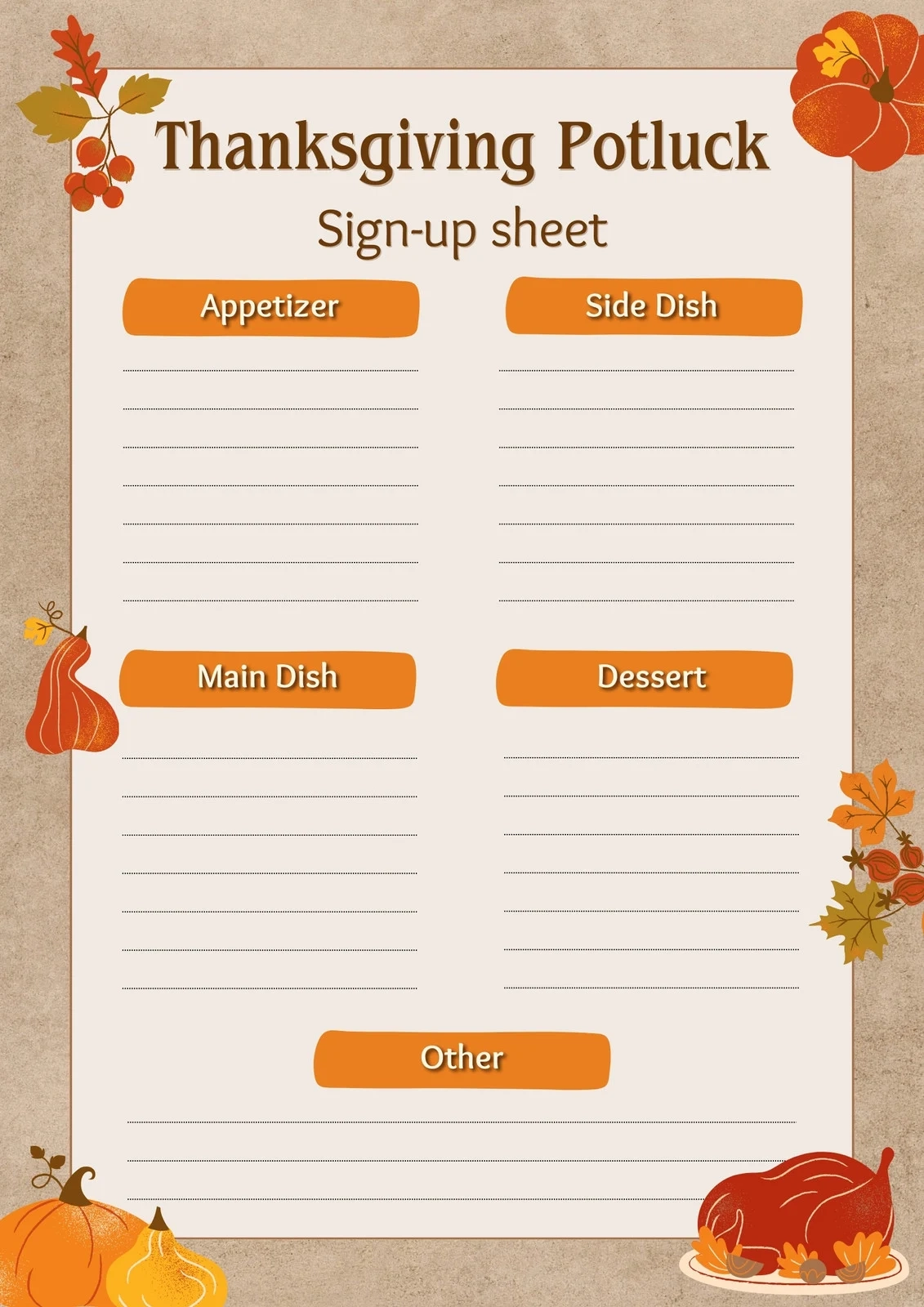 Printable Food Sign Up Sheet