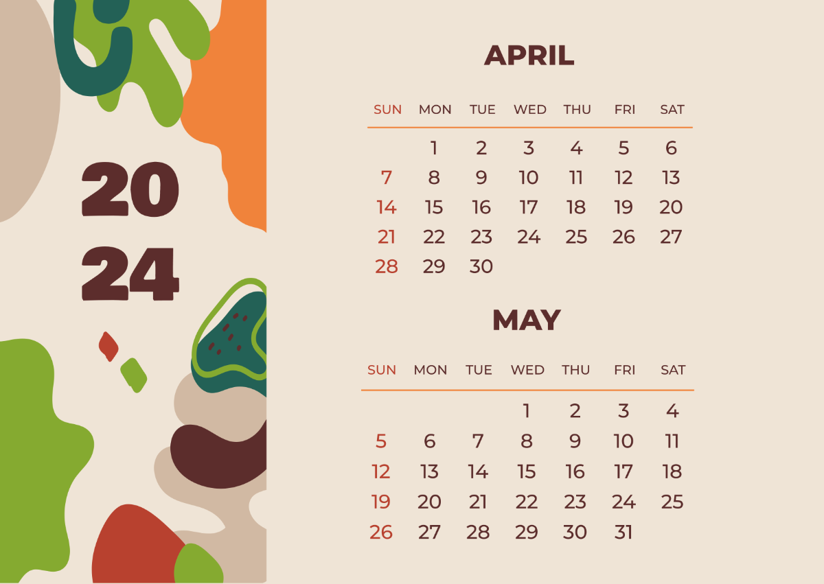 Printable April May Calendar