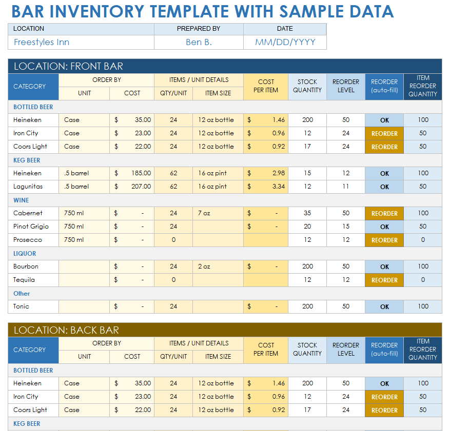Printable Liquor Inventory Sheets Printable Liquor Inventory Sheets