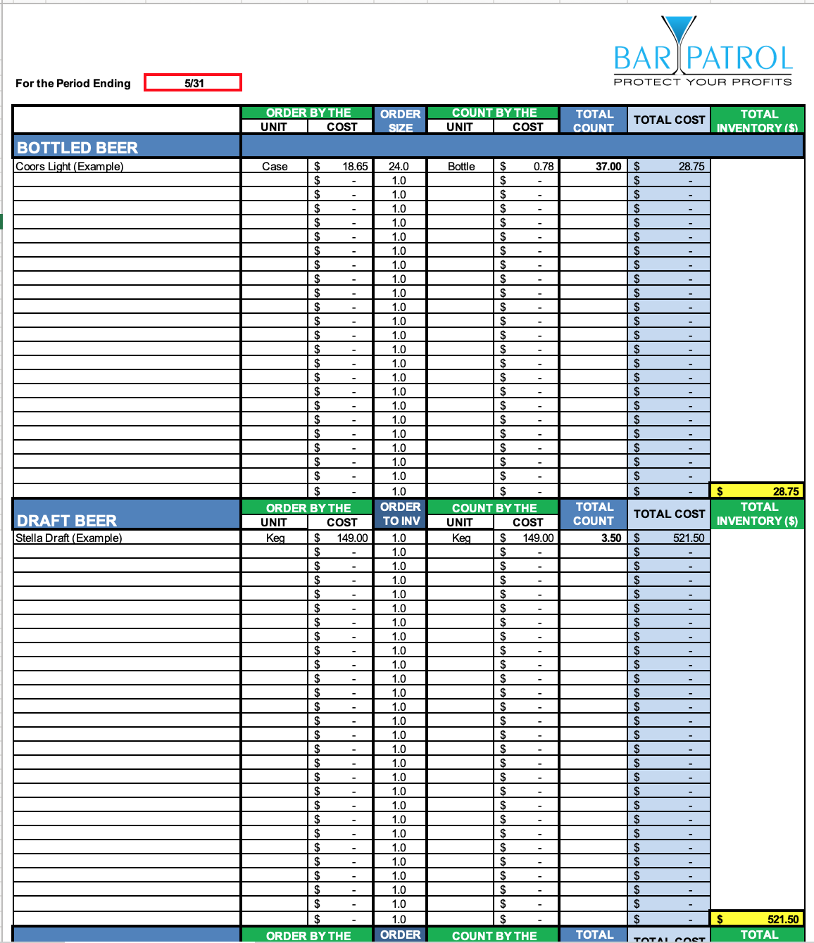 Free Bar Inventory Spreadsheet Bar Patrol Free Bar Inventory Spreadsheet Bar Patrol