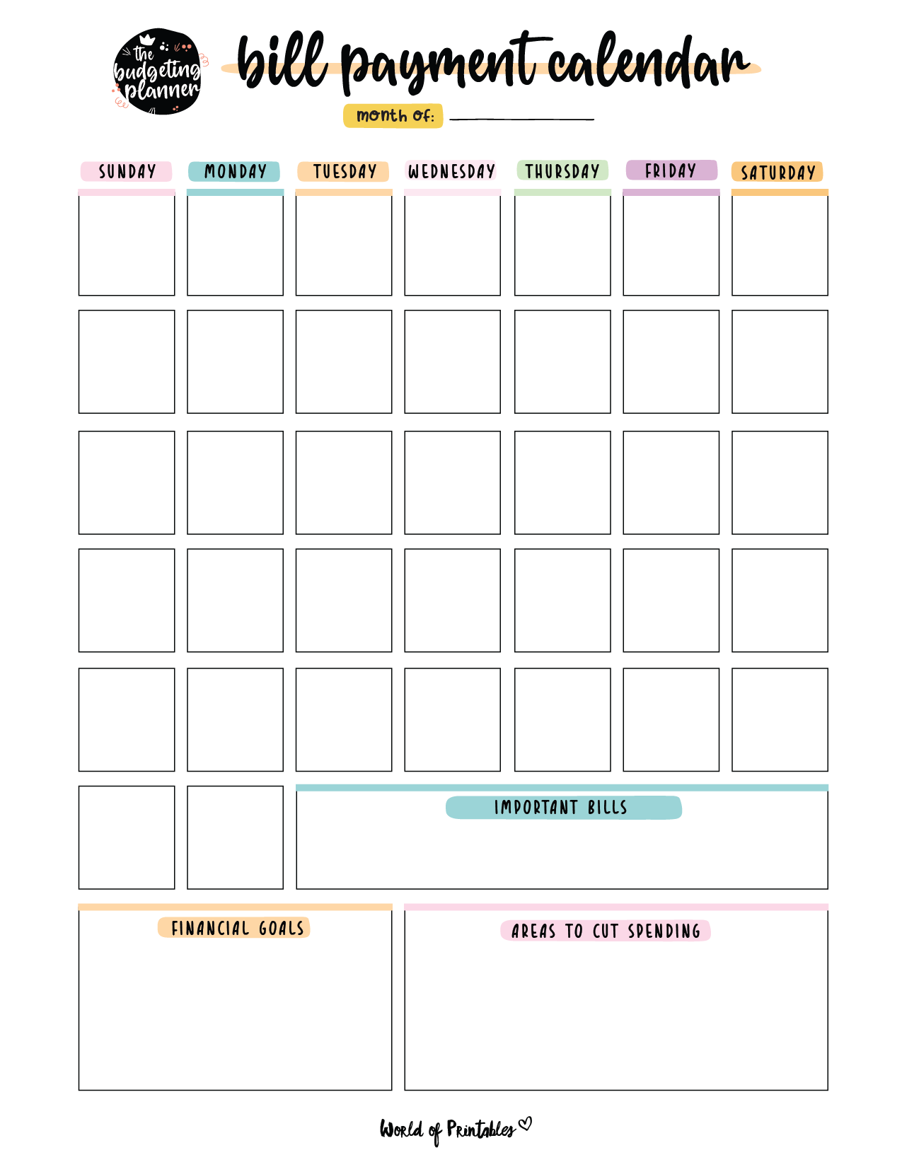 Free Printable Bill Calendar Pdf