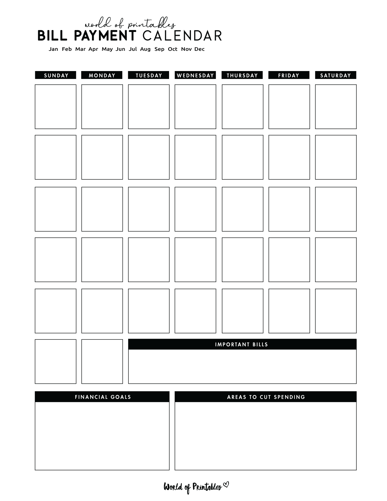 Free Printable Bill Calendar Pdf