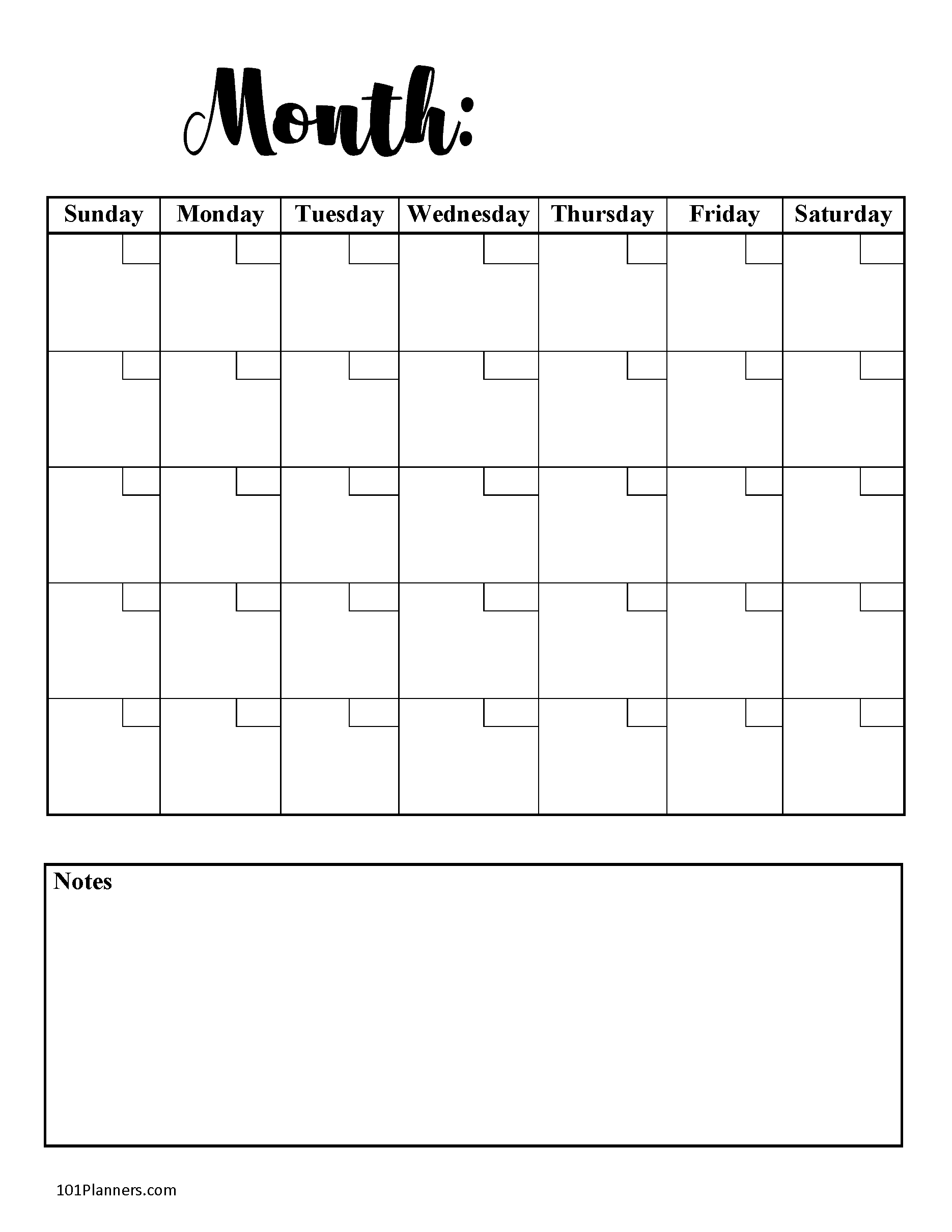 Blank Monthly Calendar Template Printable