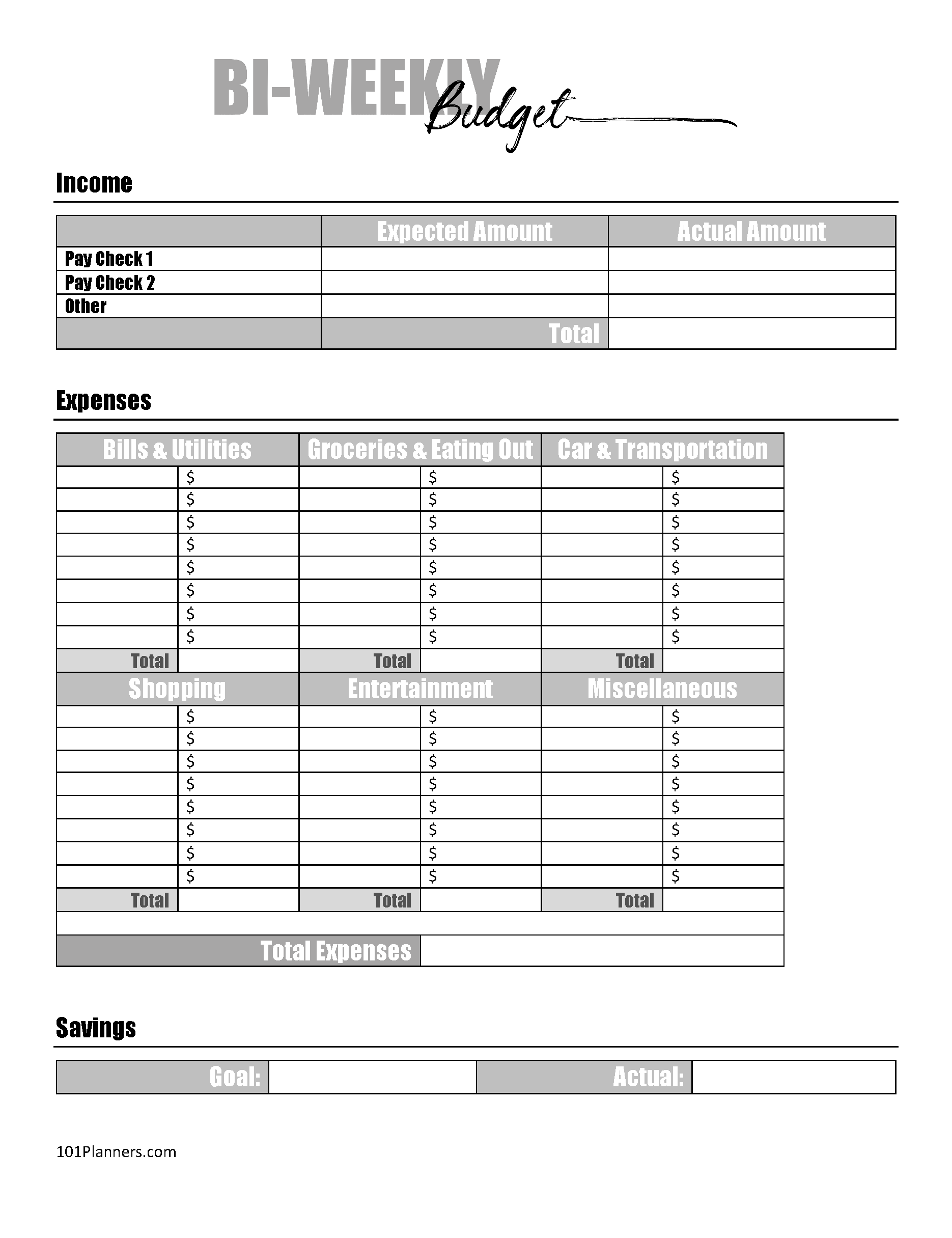 Free Printable Budget Tracking Sheets