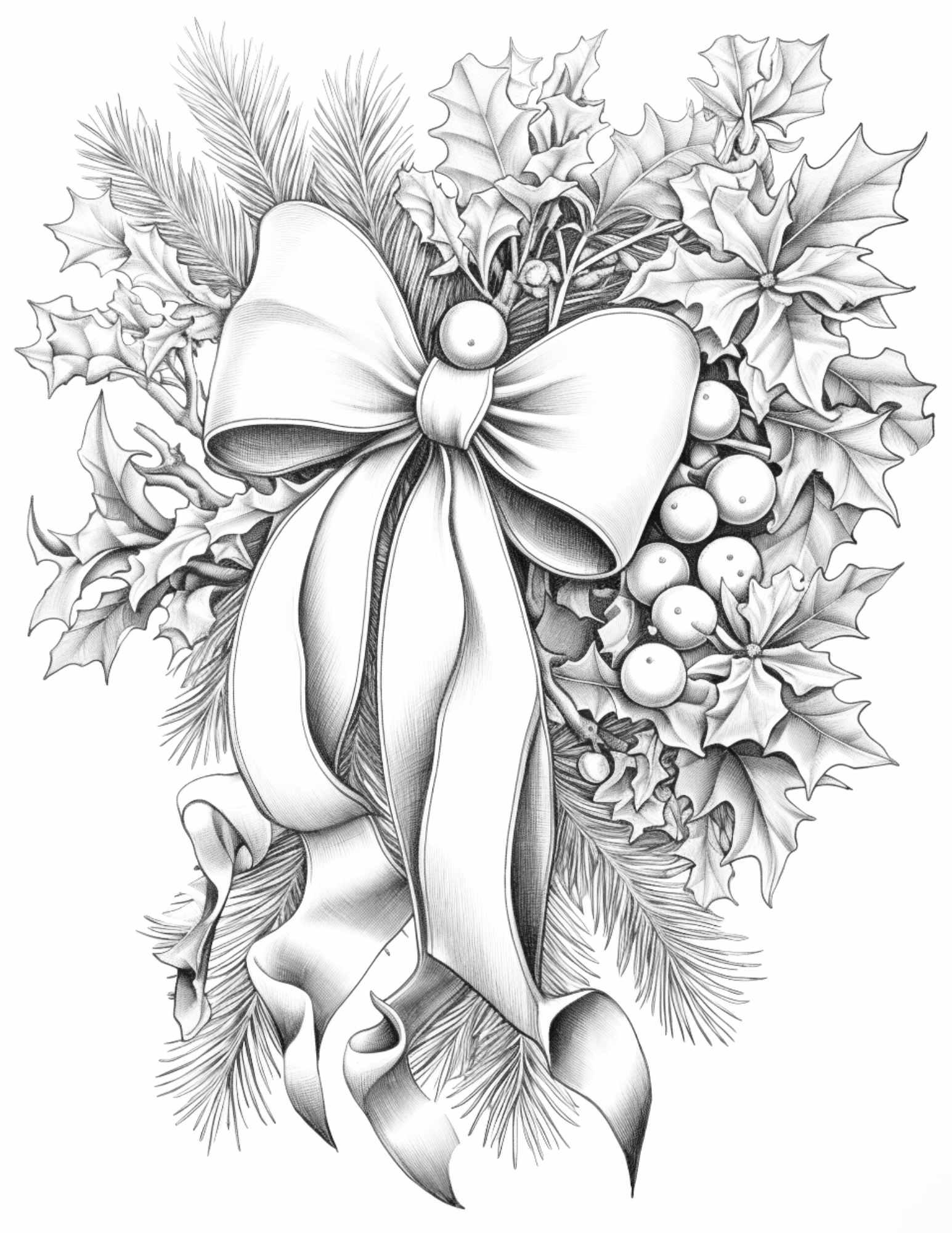 Free Christmas Decorations Grayscale Coloring Pages For Adults Printa RASPIEE