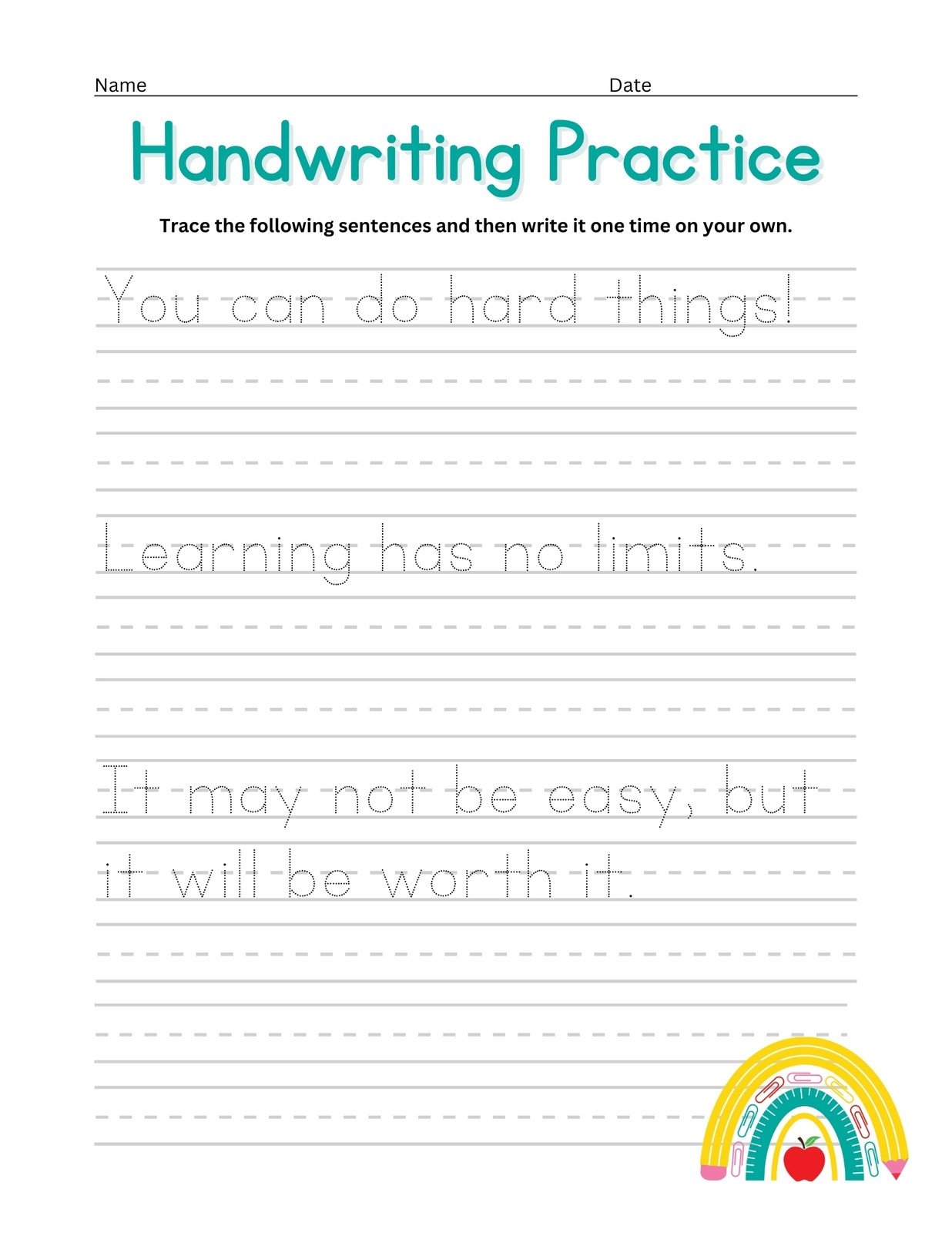 Printable Neat Handwriting Practice Sheets