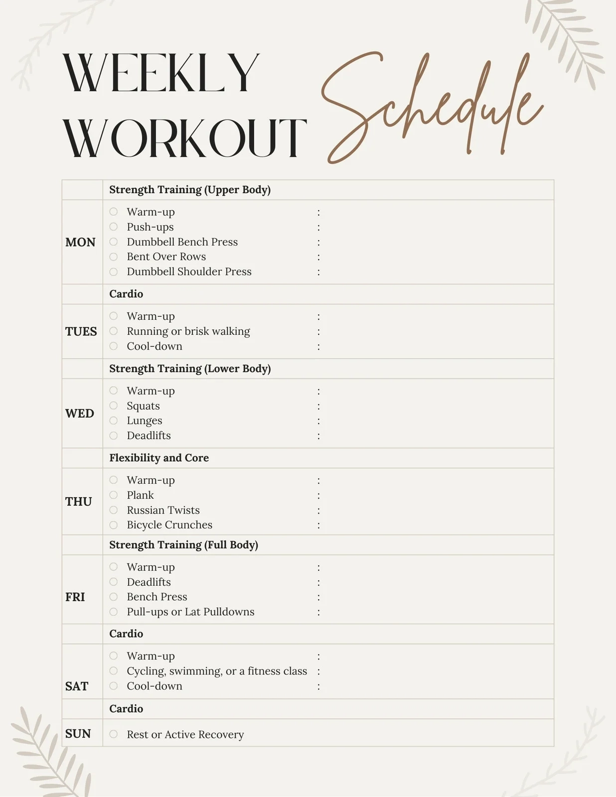Free Custom Printable Workout Planner Templates Online Canva