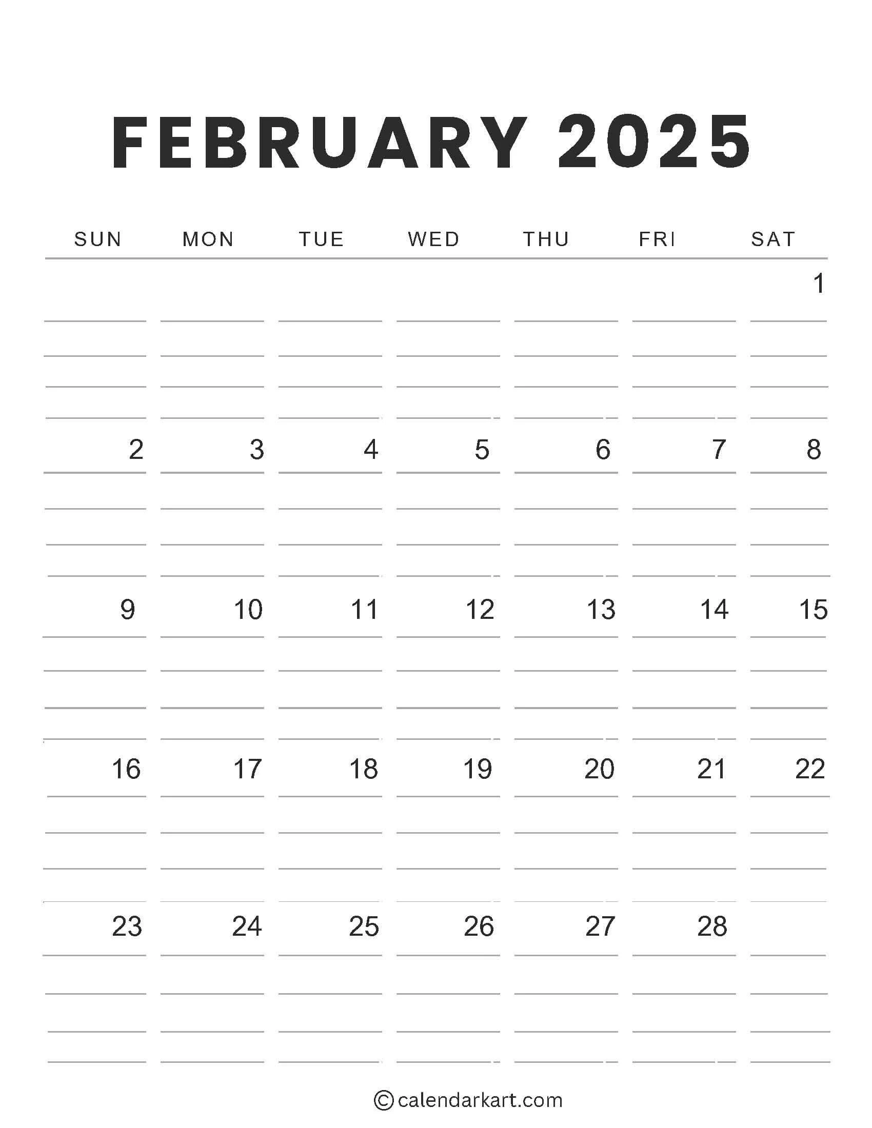 Free Cute Printable February 2025 Calendar CalendarKart