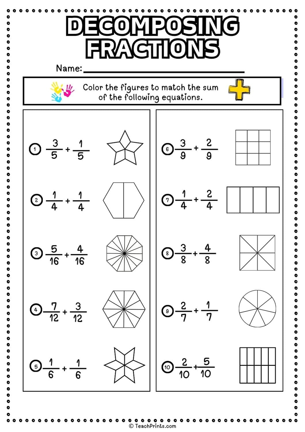 Free Decomposing Fractions Worksheets Teach Prints