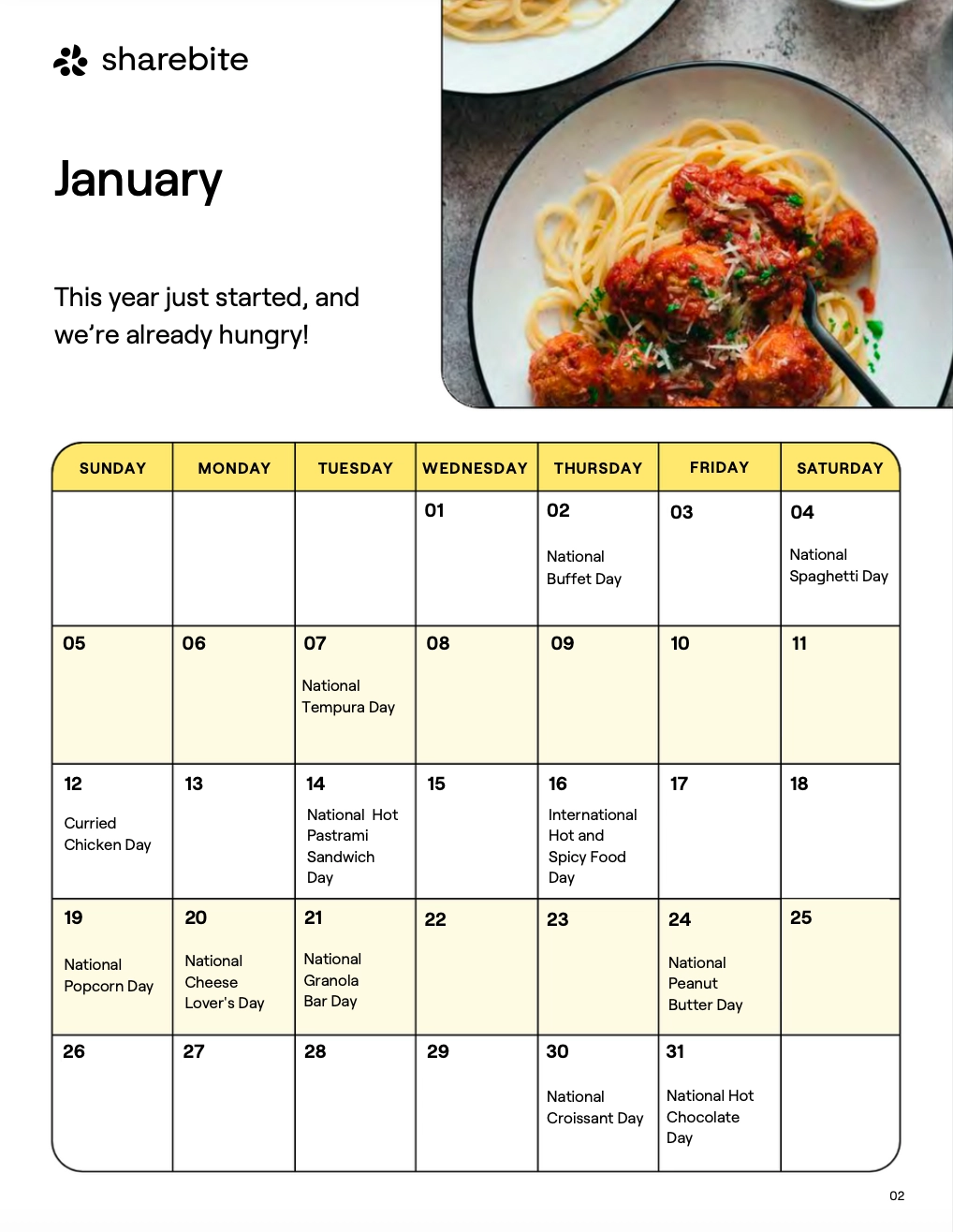 Free Download 2025 Food Holiday Calendar From Sharebite