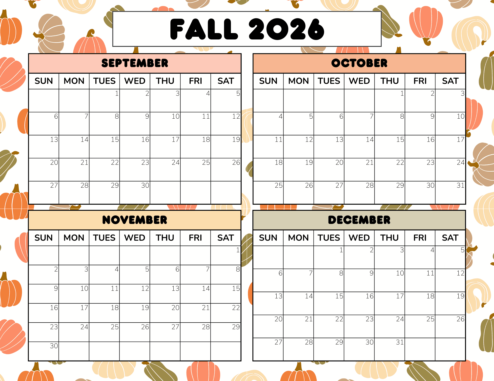 Free Fall 2026 Calendar Printable PDF Free Fall 2026 Calendar Printable PDF