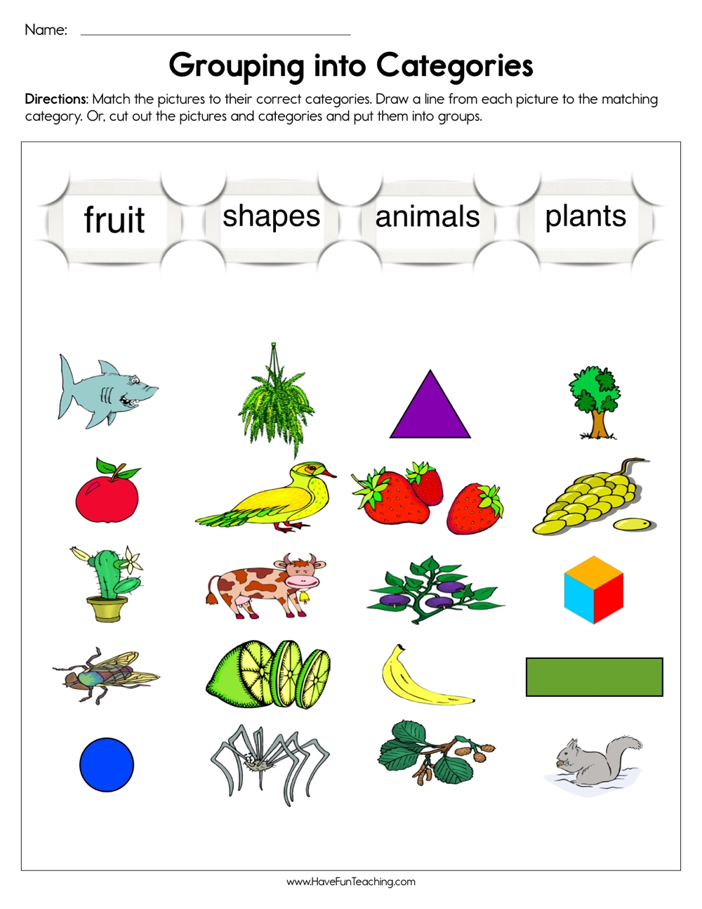 Free Printable Category Worksheets