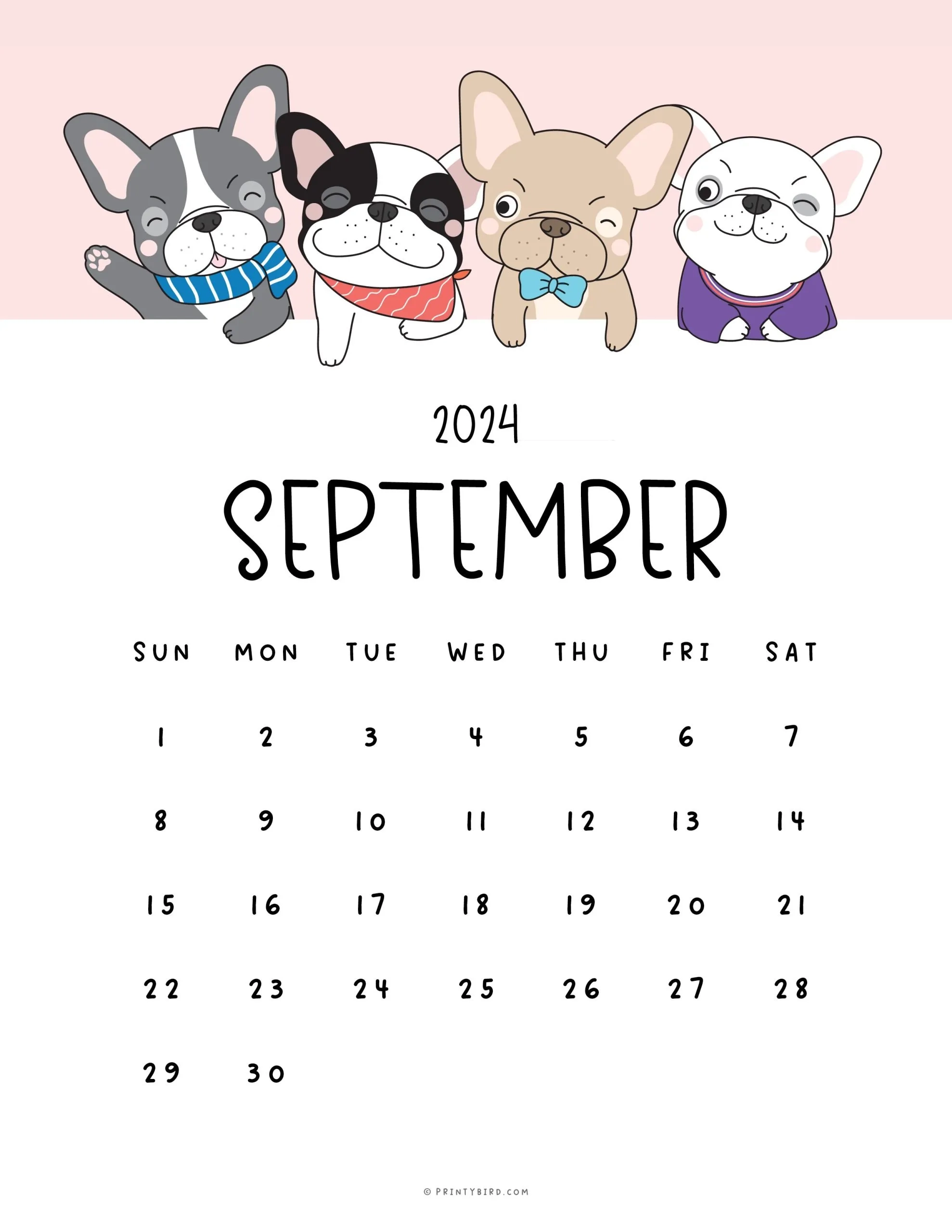 Bulldog Printable Calendar