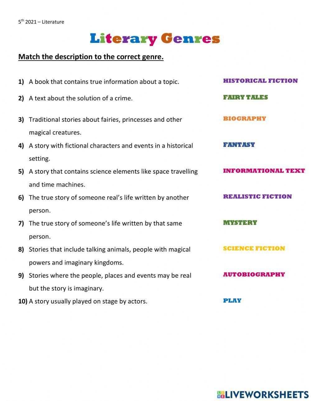 Free Printable Genre Worksheets