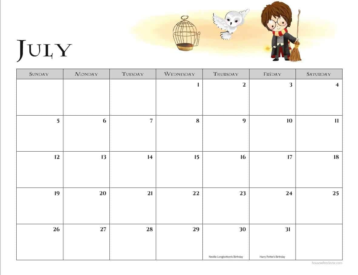 Free Harry Potter 2020 Printable Calendar Housewife Eclectic