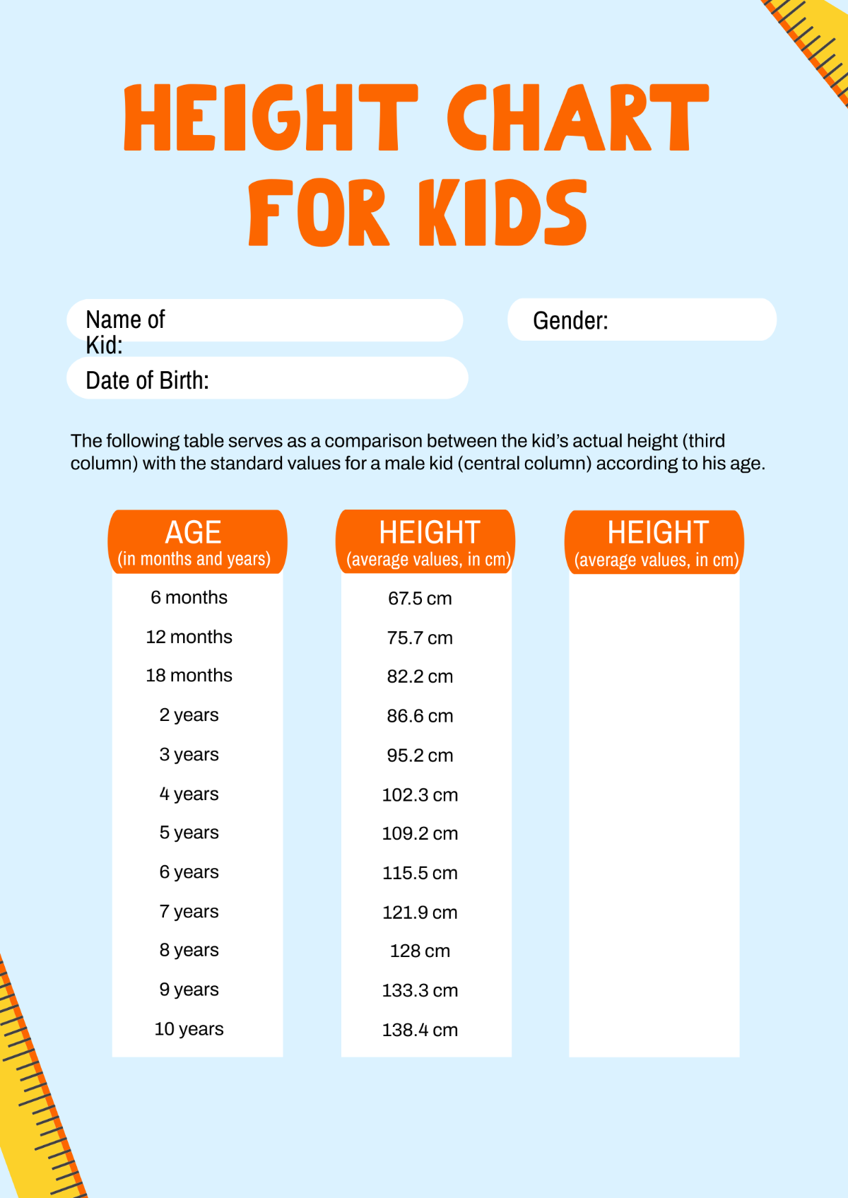 Free Height Chart For Kids Template To Edit Online