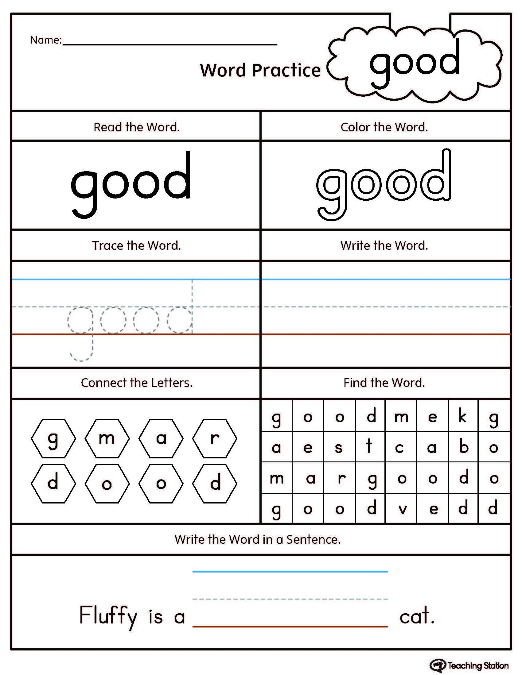 FREE High Frequency Word GOOD Printable Worksheet MyTeachingStation