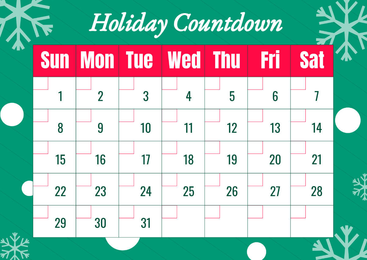 Free Holiday Countdown Calendar Template To Edit Online