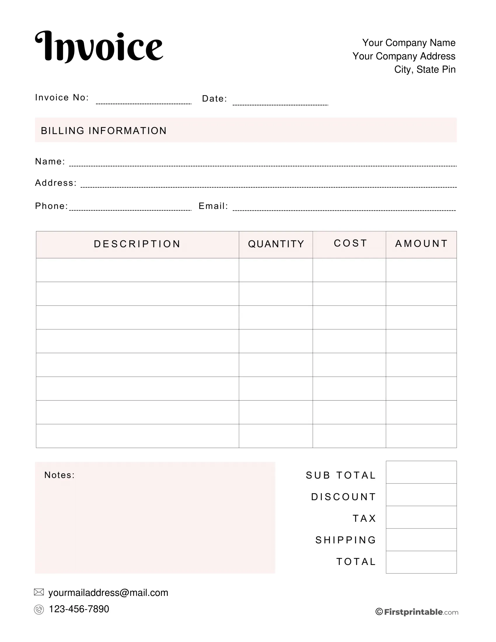 Printable Invoice Sheets