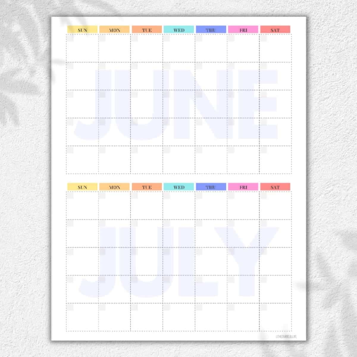 Free June And July Printable Calendar Blank Templates Love Our Real Life
