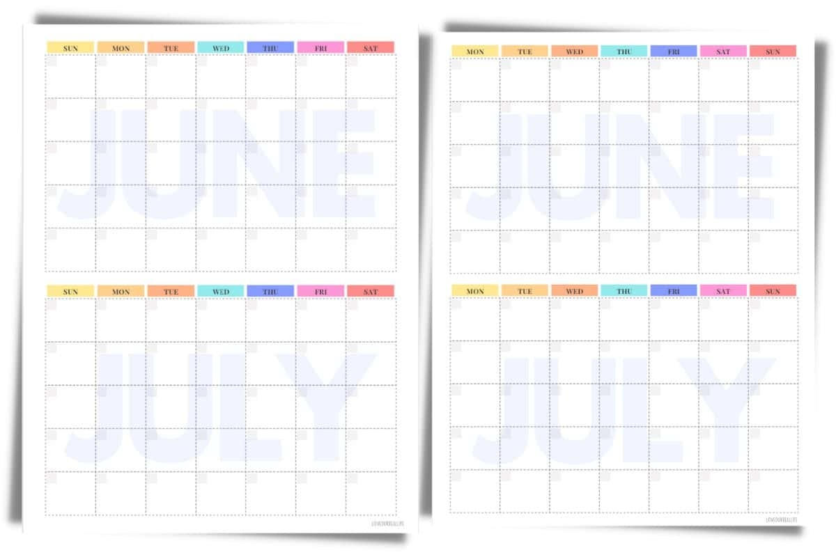 Free June And July Printable Calendar Blank Templates Love Our Real Life