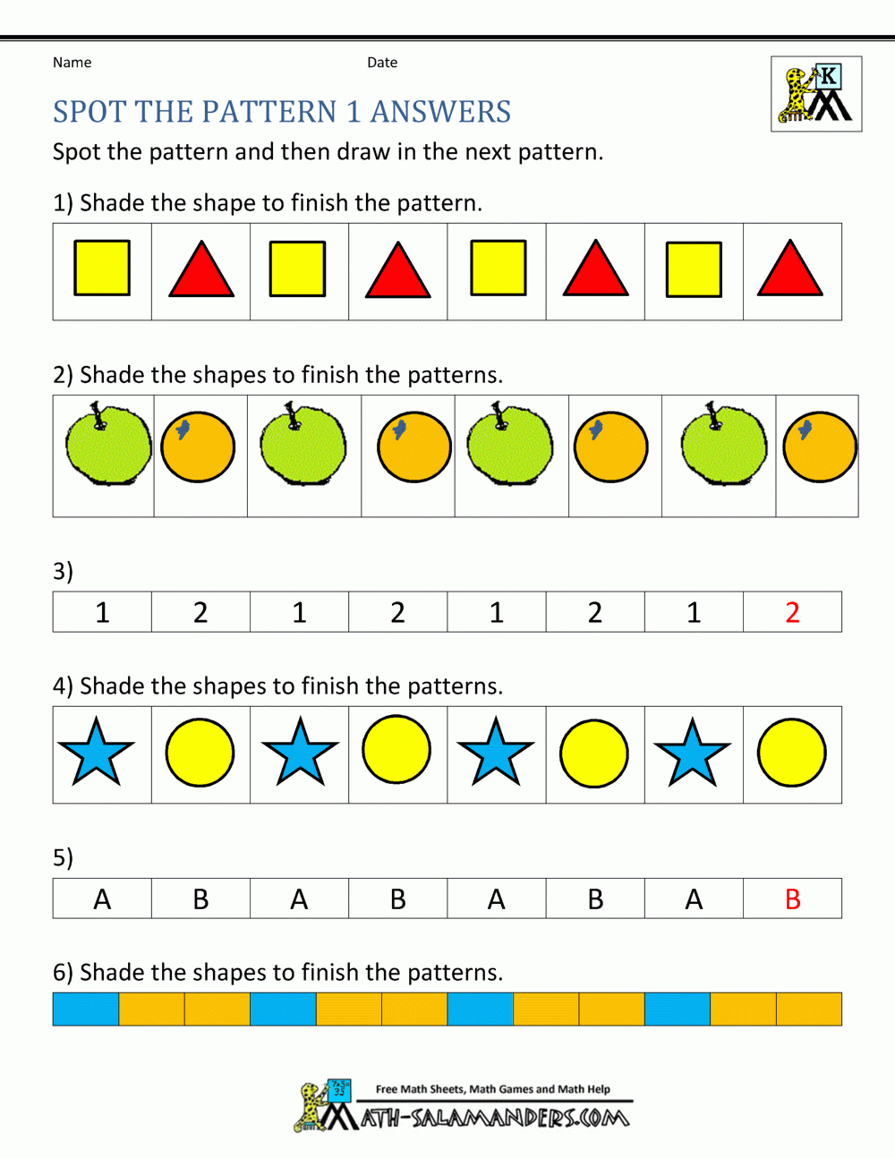 Free Kindergarten Worksheets Spot The Patterns Free Kindergarten Worksheets Spot The Patterns