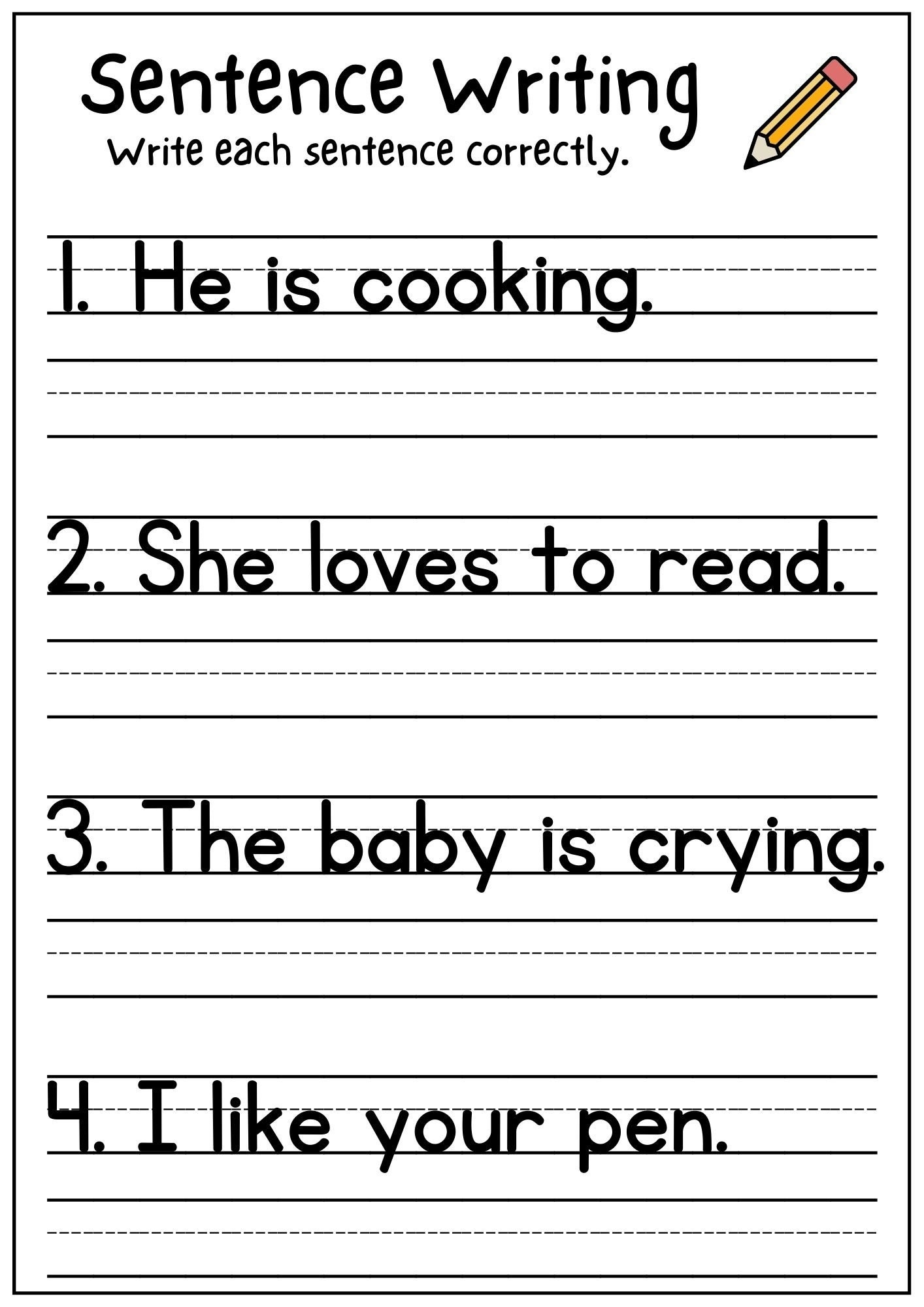 Free Printable Kindergarten Writing Sentences Worksheets