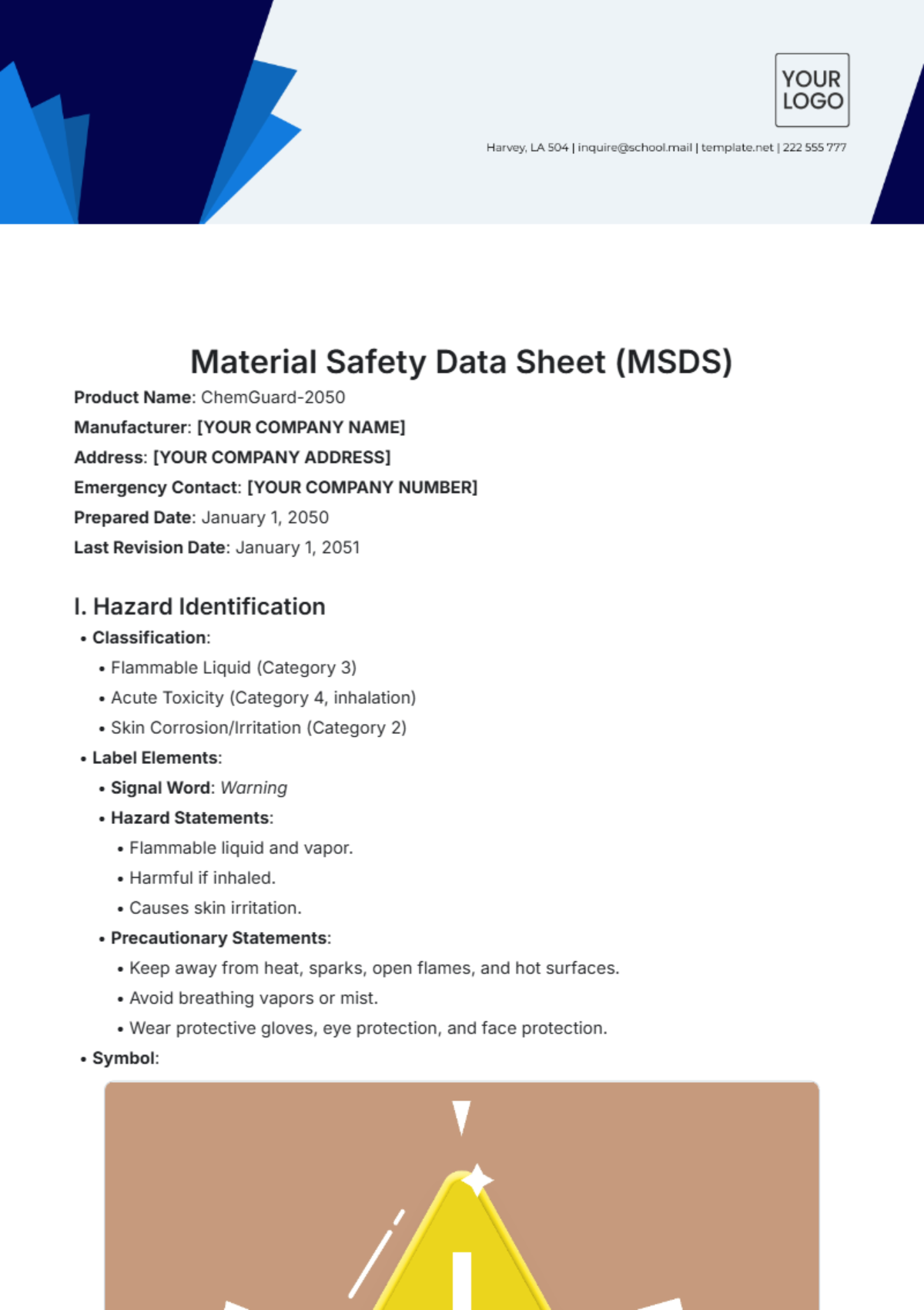 Free Material Safety Data Sheet MSDS Template To Edit Online