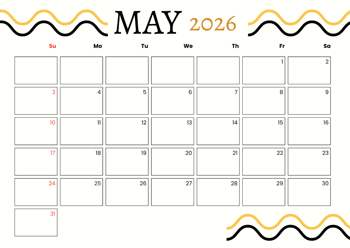 Free Printable 2026 May Calendar