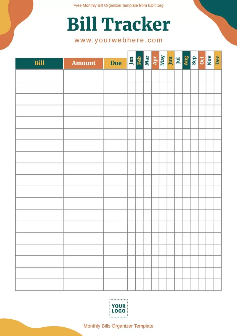 Free Monthly Bills Organizer Templates Free Monthly Bills Organizer Templates