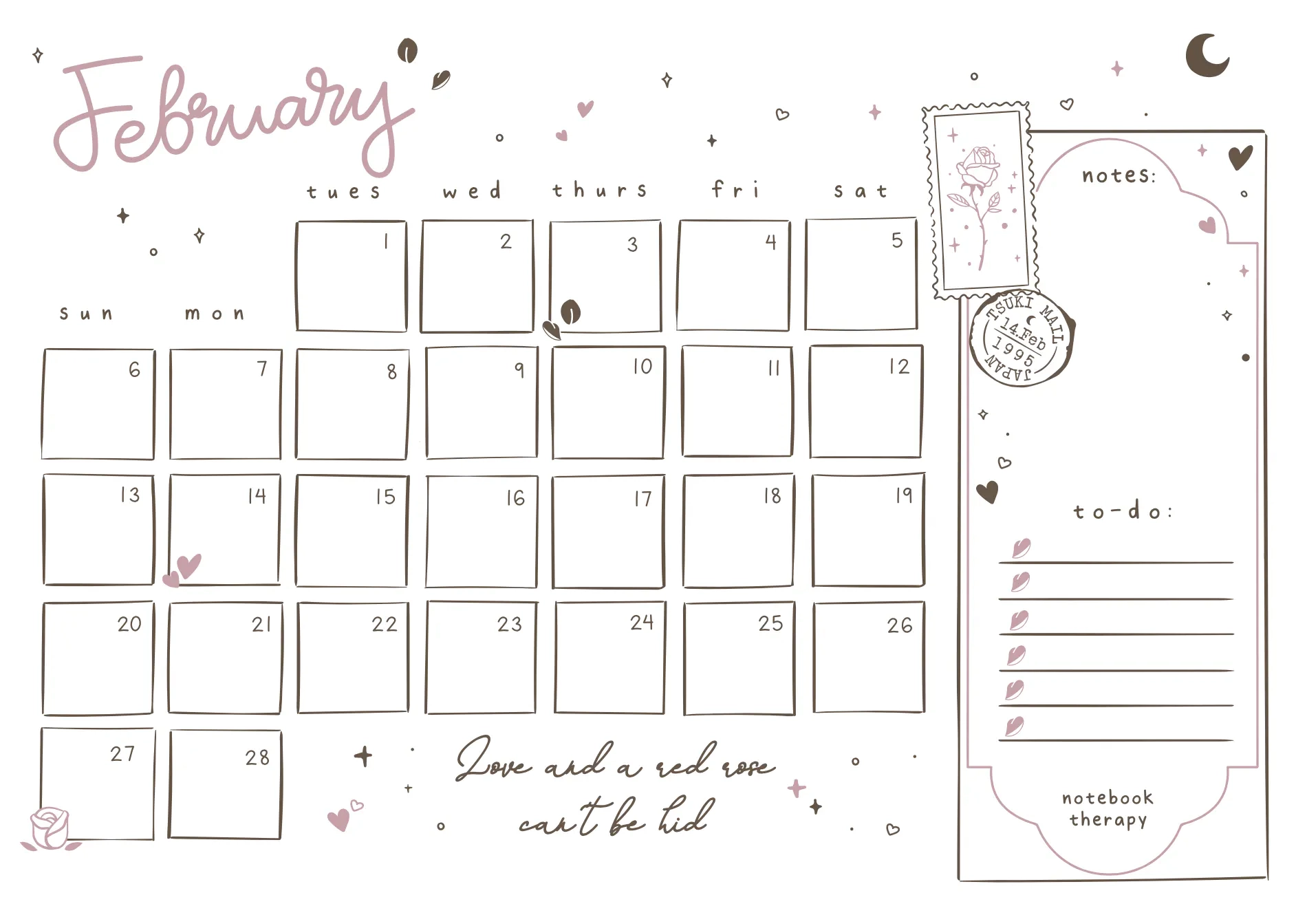 Free Monthly Calendar Printable NotebookTherapy