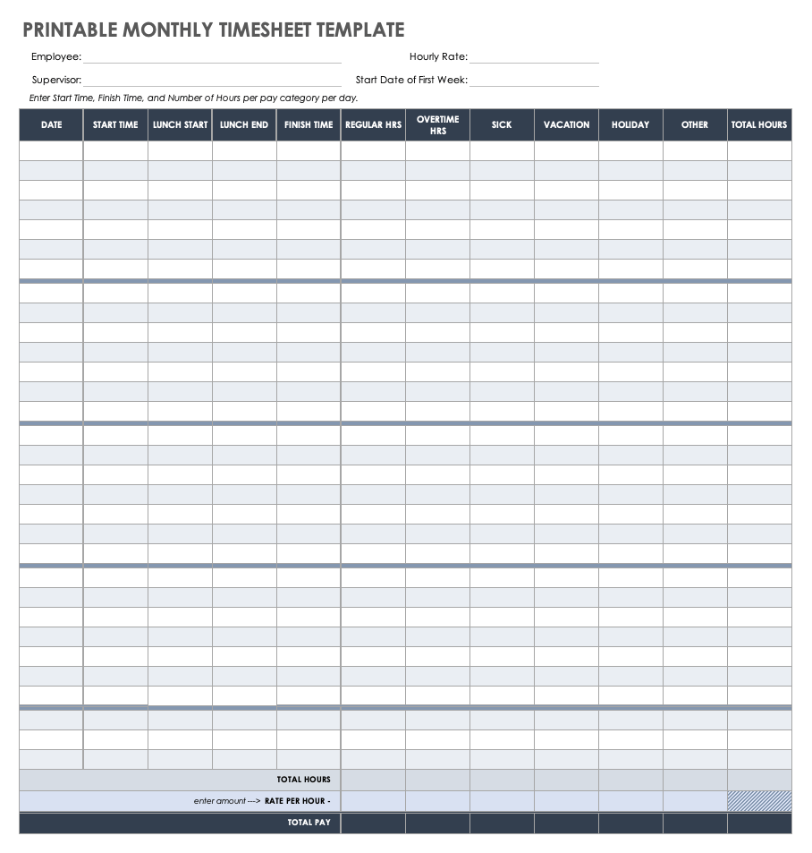 Printable Work Hours Sheet